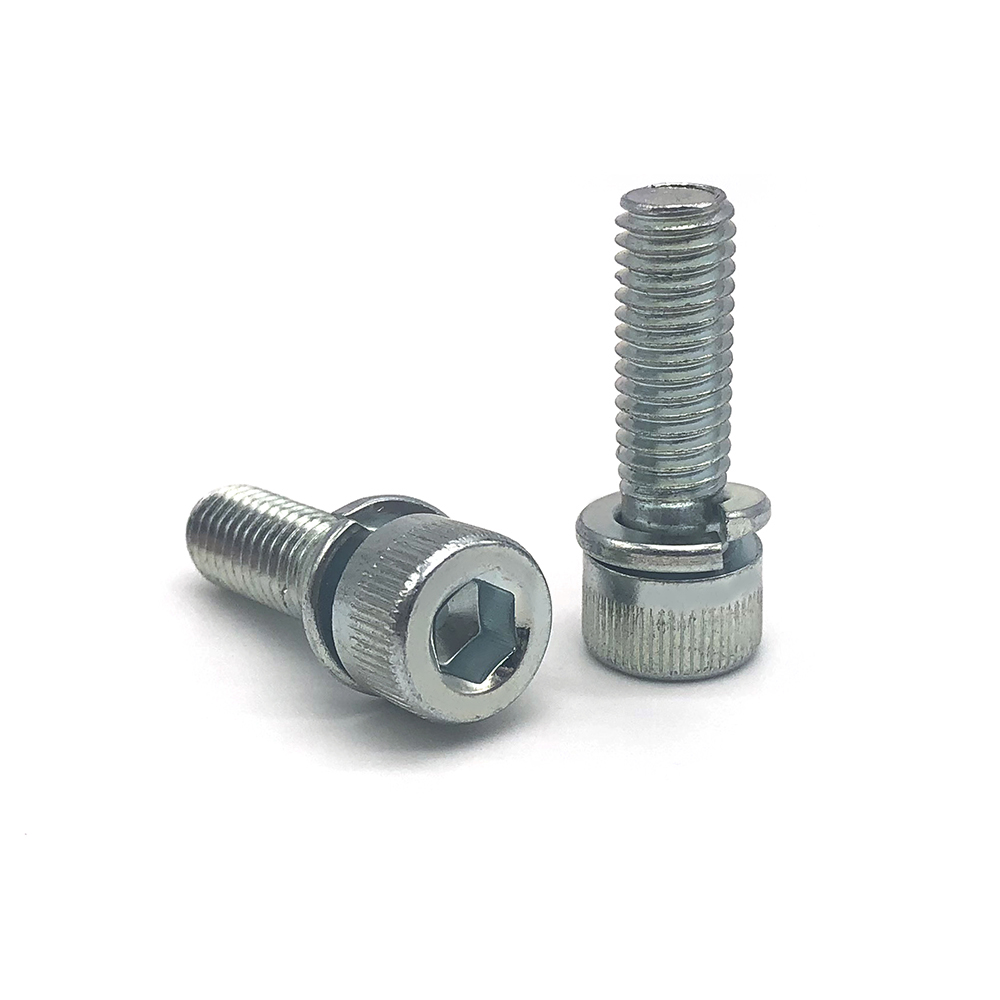 鍍鋅8.8級圓柱頭內(nèi)六角組合螺絲彈墊組合螺絲定制非標螺絲
